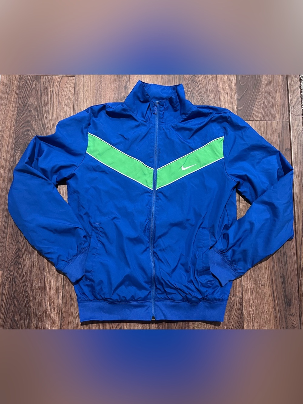 VTG Retro Nike Athletic Dept Track Jacket Blue Neon Green Stripe Streetwear Y2K